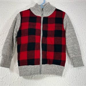 Boys Cat & Jack Buffalo Plaid Cable Knit Mock Neck Sherpa Lined Jacket Size 2T
